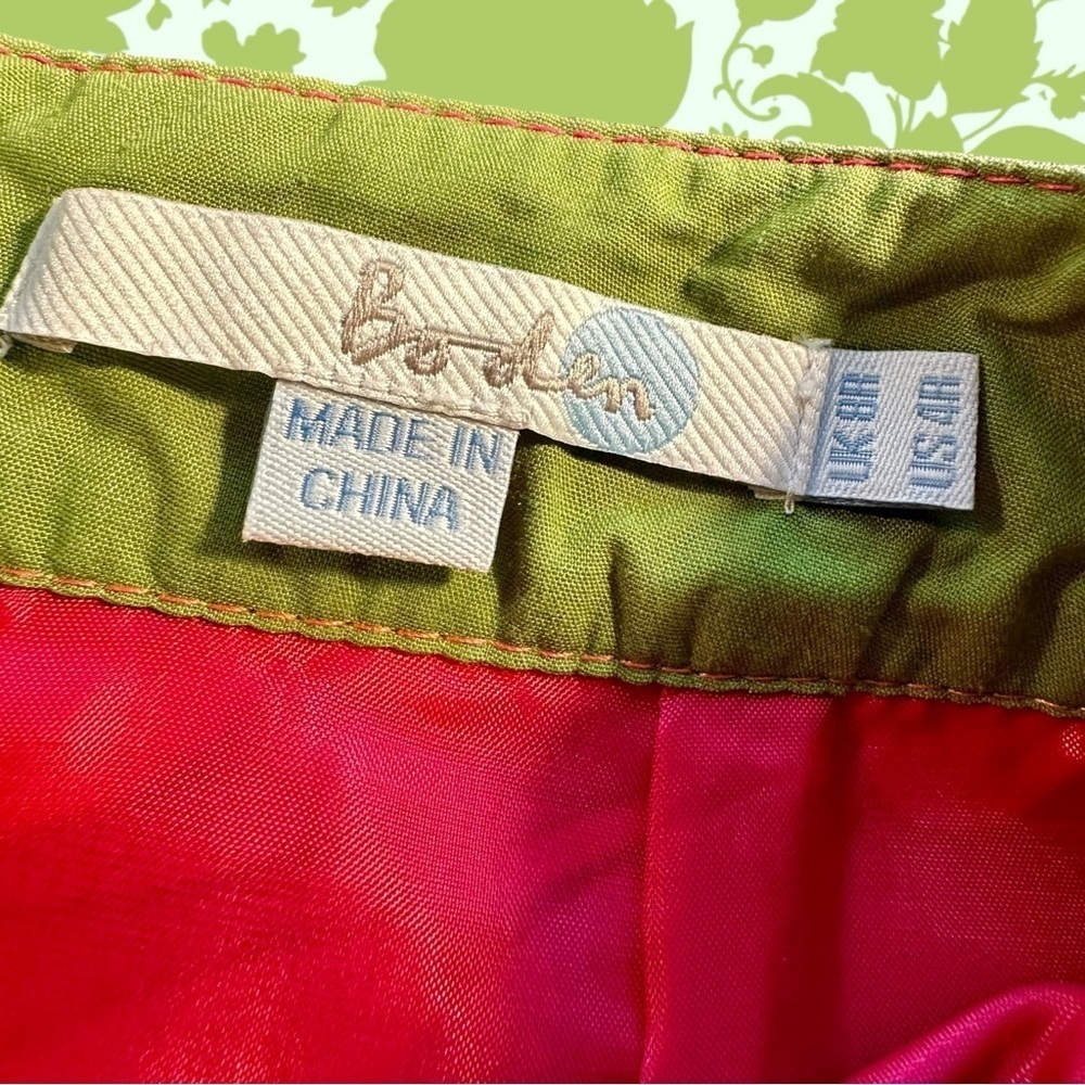 Boden Mod Style Gray, Pink & Green Floral Print A-Line Cotton Twill Skirt Size 4 - Picture 4 of 14